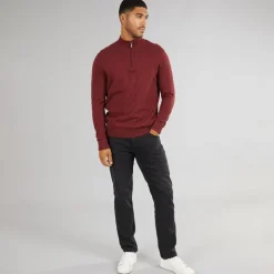 Ben Sherman Herren Viertel Reißverschluss Trichterkragen Pullover Weinrot