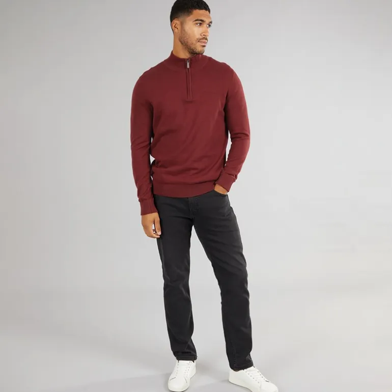 Ben Sherman Herren Viertel Reißverschluss Trichterkragen Pullover Weinrot