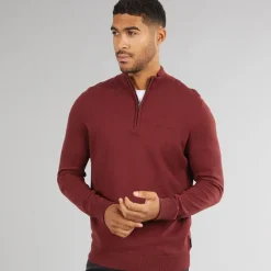 Ben Sherman Herren Viertel Reißverschluss Trichterkragen Pullover Weinrot