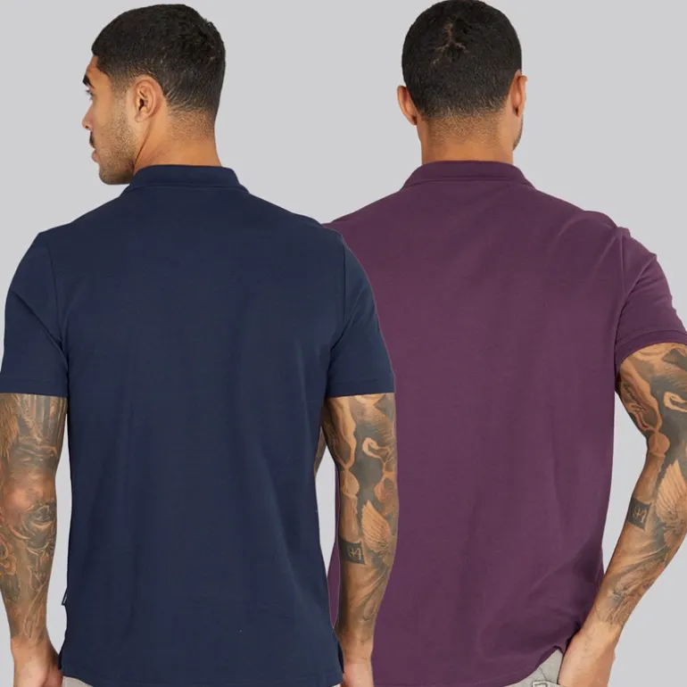 Ben Sherman Herren Zwei Pack Einfache Poloshirts Plum/Dark Navy