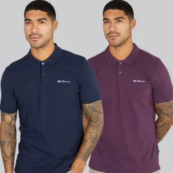 Ben Sherman Herren Zwei Pack Einfache Poloshirts Plum/Dark Navy