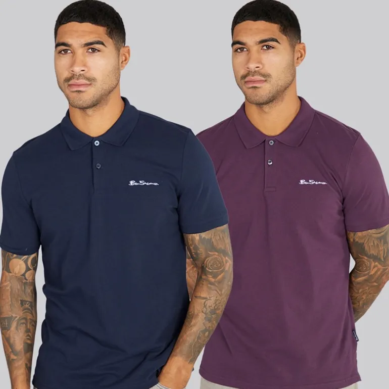 Ben Sherman Herren Zwei Pack Einfache Poloshirts Plum/Dark Navy