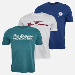 Ben Sherman T-Shirts Herren 3er Pack Teal/Twilight Denim/Weiß