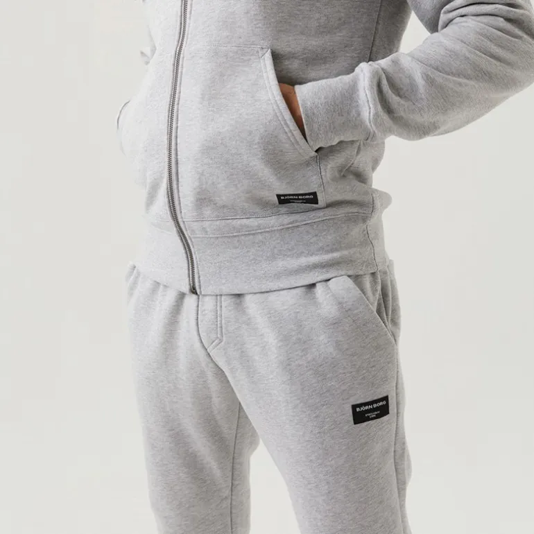 BJORN BORG Herren Hoodie mit zentralem Reissverschluss Hellgrau Melange