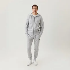 BJORN BORG Herren Hoodie mit zentralem Reissverschluss Hellgrau Melange