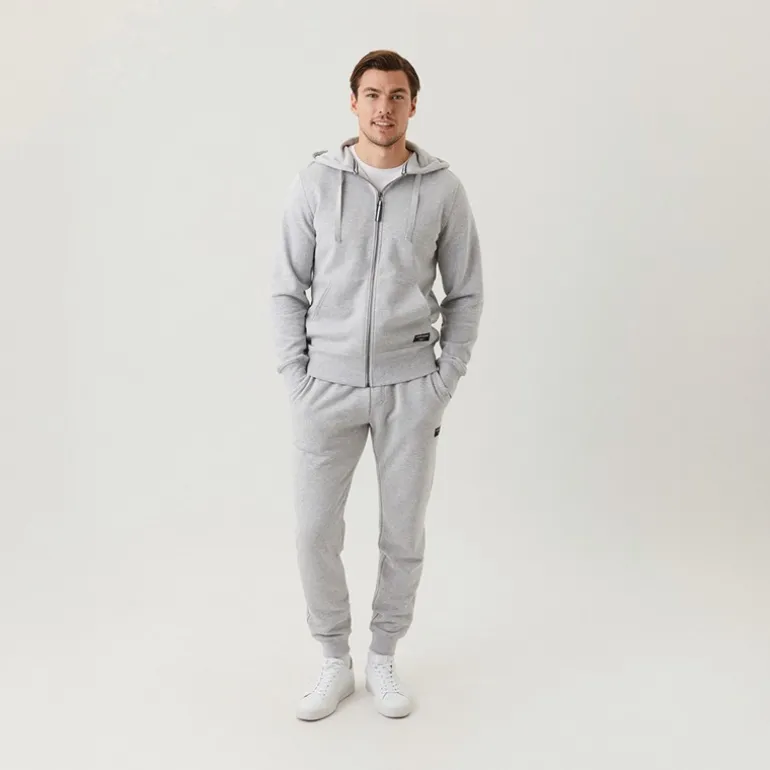 BJORN BORG Herren Hoodie mit zentralem Reissverschluss Hellgrau Melange