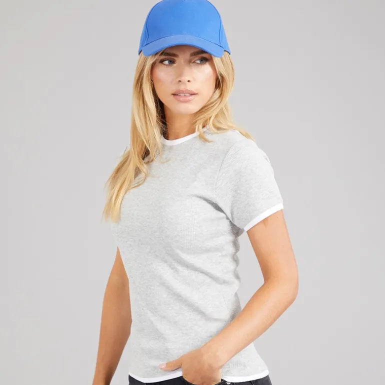 Brave Soul Damen Athena Doppel Lagen T Shirt Silver Grey Marl/Weiss