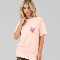 Brave Soul Damen Bloom T Shirt Rosa/Red Body/Print