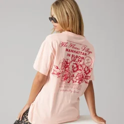 Brave Soul Damen Bloom T Shirt Rosa/Red Body/Print