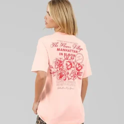 Brave Soul Damen Bloom T Shirt Rosa/Red Body/Print