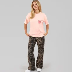 Brave Soul Damen Bloom T Shirt Rosa/Red Body/Print