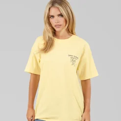Brave Soul Damen Louvre T Shirt Gelb/Blue Body/Print