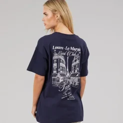 Brave Soul Damen Louvre T Shirt Navy/Pink Body/Print