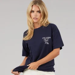 Brave Soul Damen Louvre T Shirt Navy/Pink Body/Print