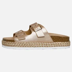 Brave Soul Damen Pantha 2 Doppelte Schnalle Plateau Sandalen Rose Gold Metallic