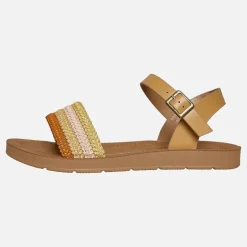 Brave Soul Damen Patti Knöchel Riemen Sandalen Tan/Multi