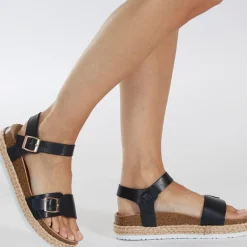 Brave Soul Damensandalen Pantha mit Knöchelriemen Plateau Schwarz
