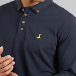 Brave Soul Herren Allgemein Langarm Poloshirt Dark Navy