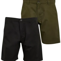 Brave Soul Herren Hansen Chino Shorts Zwei Pack Schwarz/Khaki