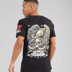 Brave Soul Herren Kruger T Shirt Jet Black/Multi Colour Print