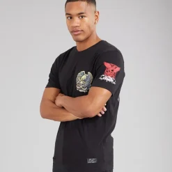 Brave Soul Herren Kruger T Shirt Jet Black/Multi Colour Print