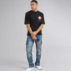 Brave Soul Herren Station Loose Fit Cargohose Jeans Mid Blue