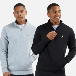 Brave Soul Herren Stilgar Zweierpack 1/4 Zip Sweatshirts Schwarz / Grau