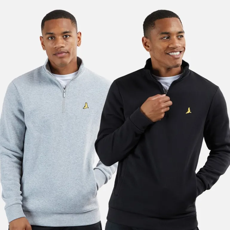 Brave Soul Herren Stilgar Zweierpack 1/4 Zip Sweatshirts Schwarz / Grau