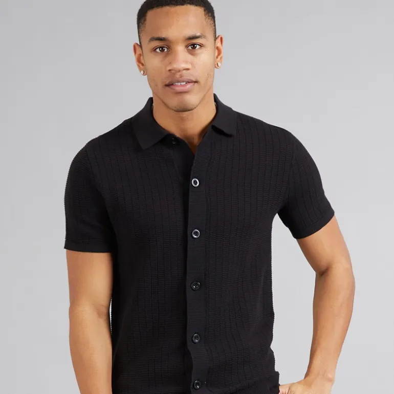 Brave Soul Herren Vinci Hemd mit kurzem Arm Schwarz