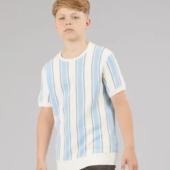 Brave Soul Junge Gillam Gestricktes T Shirt Cream/Pale Blue/Light Grey