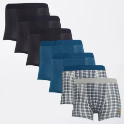 Brave Soul Junge Sieben er Packung Boxershorts Marineblau / Türkis / Gedrucktes Karomuster