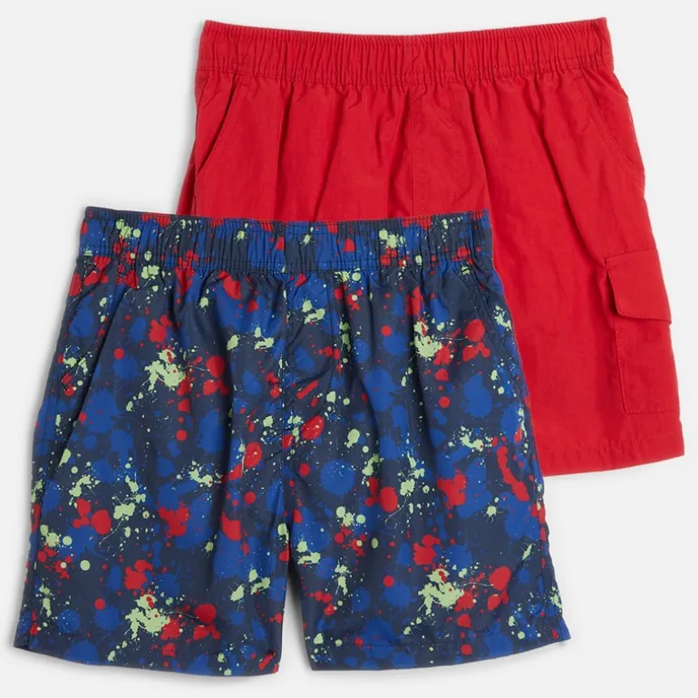 Brave Soul Junge Zweierpack Badehosen Rot/Mehrfarbig Druck Red + Multi Print
