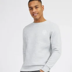 Brave Soul Sweatshirt Herren Rundhalsausschnitt Hellgrau Melange/Weiß
