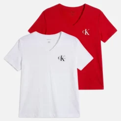 Calvin Klein Jeans Damen Logo Zweierpack T Shirts Adrenaline Rush/Brilliant White