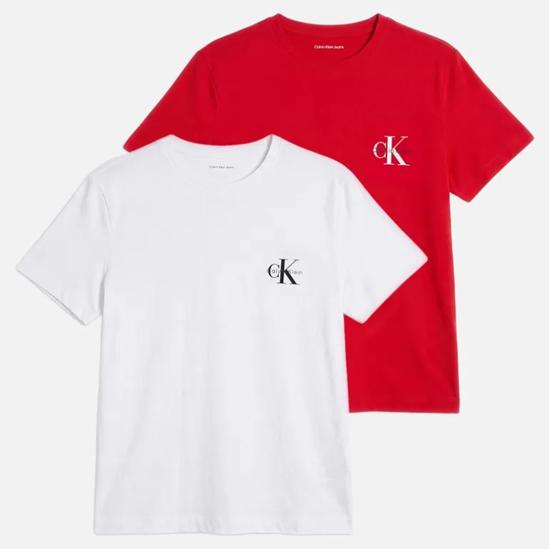 Calvin Klein Jeans Damen Logo Zweierpack T Shirts Adrenaline Rush/Brilliant White