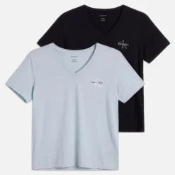 Calvin Klein Jeans Damen Monologo Zweierpack T Shirts Plein Air/Schwarz