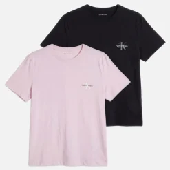 Calvin Klein Jeans Damen Monologo Zweierpack T Shirts Cradle Pink/Schwarz