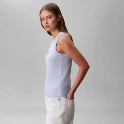 Calvin Klein Jeans Damen Monologo Rippstrick Tank Top Breezy Blue