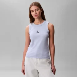 Calvin Klein Jeans Damen Monologo Rippstrick Tank Top Breezy Blue