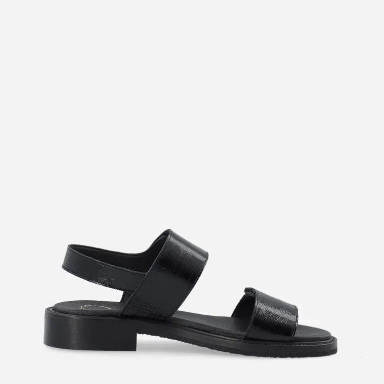 Ca'Shott Damen Casgrace Klettverschluss Lack Sandalen Schwarz