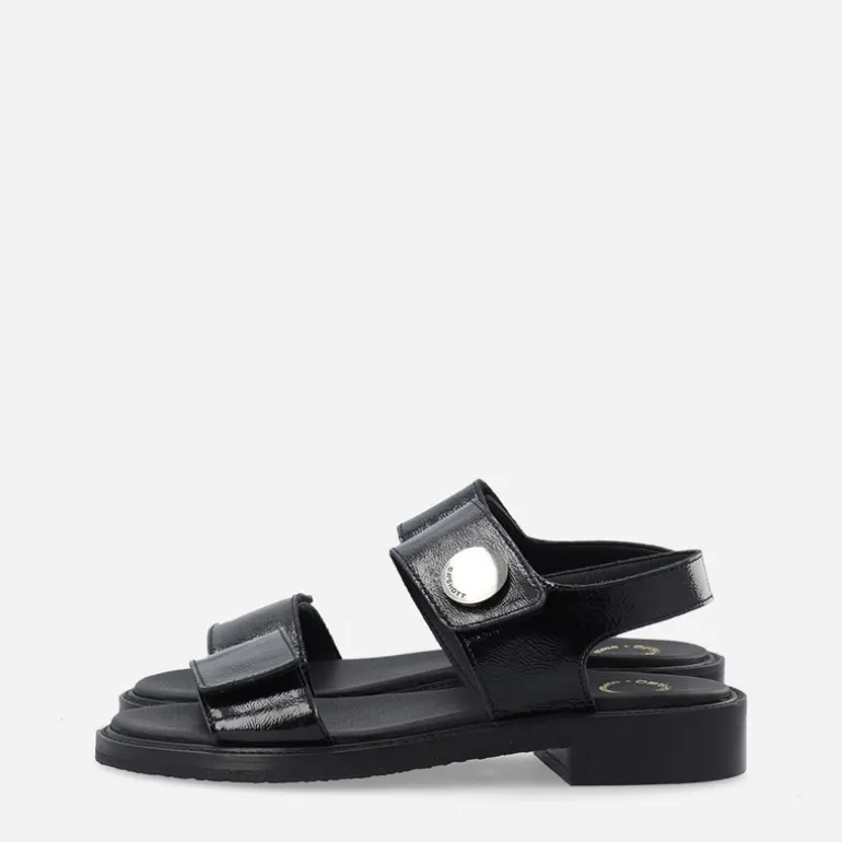 Ca'Shott Damen Casgrace Klettverschluss Lack Sandalen Schwarz