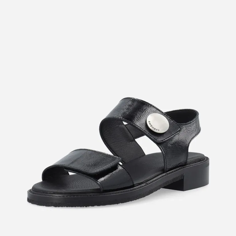 Ca'Shott Damen Casgrace Klettverschluss Lack Sandalen Schwarz