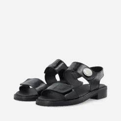 Ca'Shott Damen Casgrace Klettverschluss Lack Sandalen Schwarz