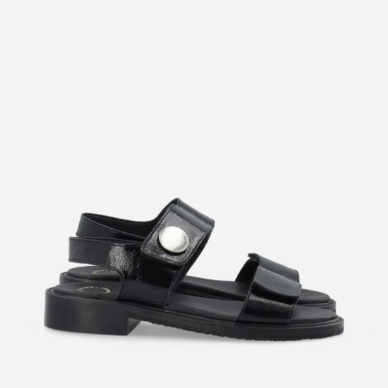 Ca'Shott Damen Casgrace Klettverschluss Lack Sandalen Schwarz