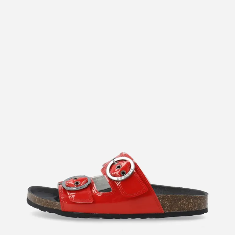 Ca'Shott Damen Cashelle Zwei Schnallen Plateau Leder Sandalen Rot