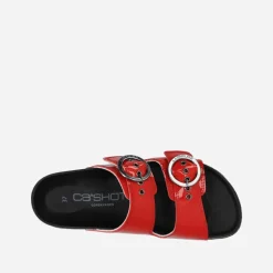 Ca'Shott Damen Cashelle Zwei Schnallen Plateau Leder Sandalen Rot