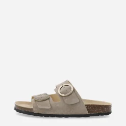 Ca'Shott Damen Cashelle Zwei Schnallen Wildleder Slide Sandalen Taupe
