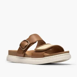 Clarks Damen Arwell Dual Riemen Sandalen Tan Leather