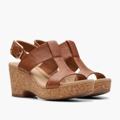 Clarks Damen Giselle Stil Keil Sandalen Tan Leather