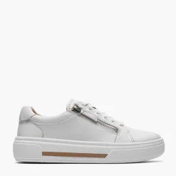 Clarks Damen Hollyrose Reißverschluss Turnschuhe White Leather